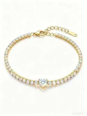 Gold Heart CZ Tennis Bracelet (4455)